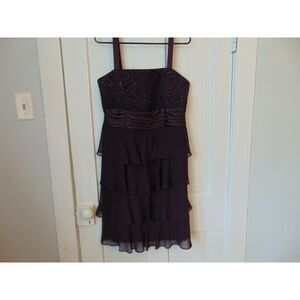 RM Richards Plum Spaghetti Straps Ruffle Tiered Knee length dress Size 16